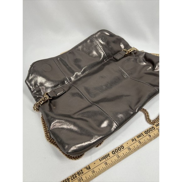 Expression Iridescent Silver￼ Purse Folds To Clutch Shoulder Bag Chain Magnet - Picture 5 of 8